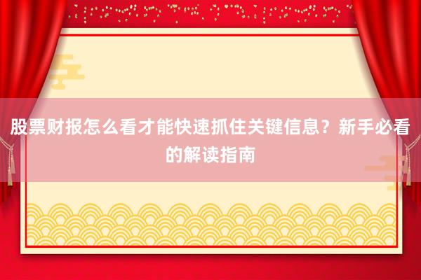 股票财报怎么看才能快速抓住关键信息？新手必看的解读指南